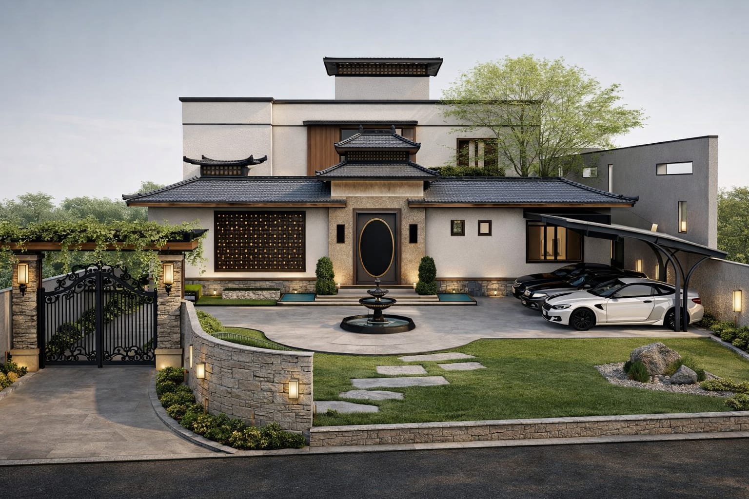Wide signature villa facade view